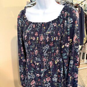 NEW WITH TAGS WOMENS BOHEMIAN TOP LONG SLEEVE CATO SIZE SMALL S SMOCKED GATHERED